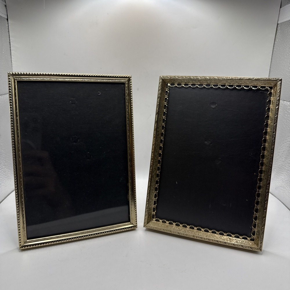 2 Vintage Metal Brass Gold Tone Embossed 8"x10" Photo Frame Lot